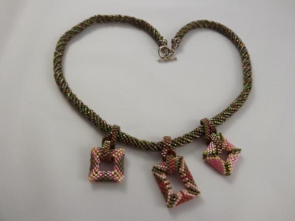N-27 Olive Green & Pink Charm Necklace