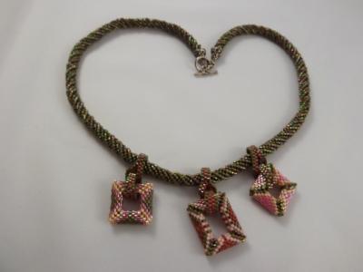 N-27 Olive Green & Pink Charm Necklace