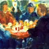 Bonnie’s Cafe group, 6”x8” oil 