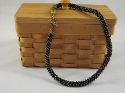 N-47 Dark Green AB Crocheted Rope Necklace N-47 Dark Green AB Crocheted Rope Necklace