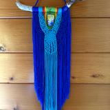 Blue and Turquoise Macrame with Dichroic Glass centerpiece