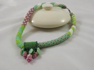 N-28 Pink, Green, & White Patchwork Necklace with Removable Pendant N-28 Pink, Green, & White Patchwork Necklace with Removable Pendant
