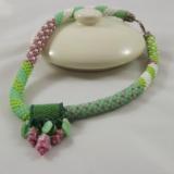 N-28 Pink, Green, & White Patchwork Necklace with Removable Pendant