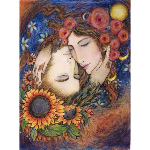 Lovers Sun and Moon Original Painting watercolors pastel Sun Moon romantic  Art