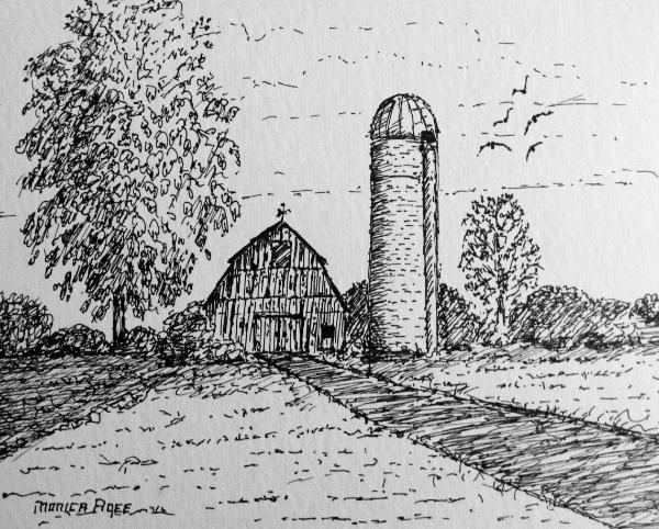 Brandenburg barn3 10x10 panel in pen and ink