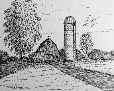 Brandenburg barn3 10x10 panel in pen and ink