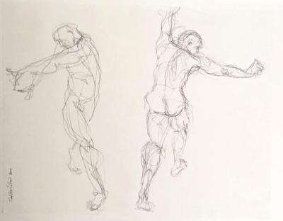 Two figures in ink