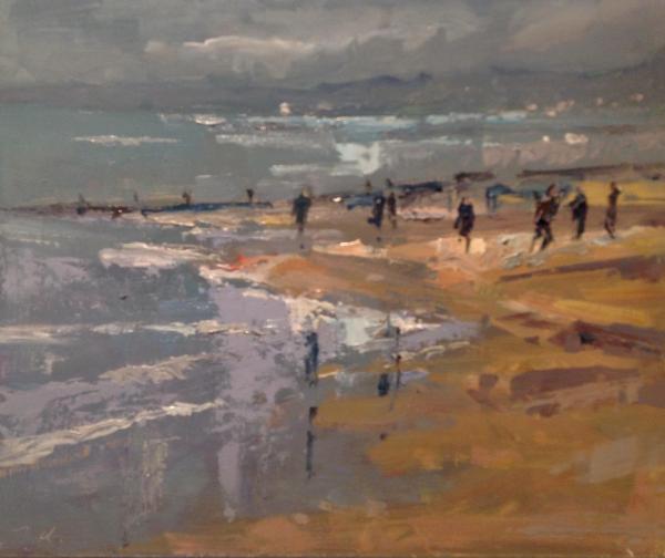 No. 42, Bournemouth Beach Reflections, 10x12 ins, oils.