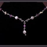 Fancy Wire Wrap Gray Line Agate and Charoite Necklace