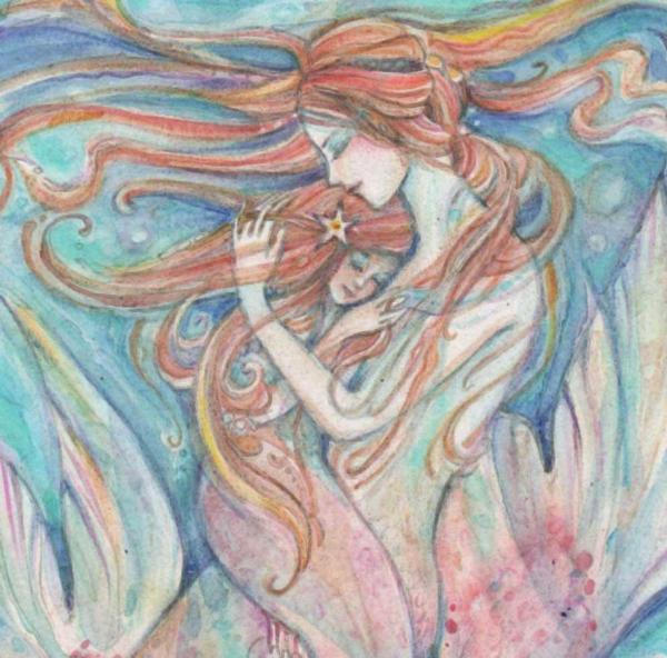 Mermaid mother and daughter print mother and child art