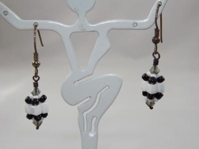 E-50 White & Black Beaded Bead Earrings