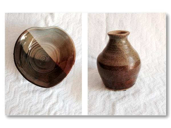 Brown Heart Dish and Vase