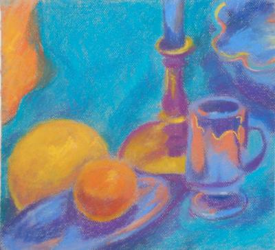 U67 Still life with candle, mug, fruit