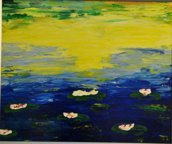SOLD  Water Lily's 20 X 24 Acrylic on Canvas board Embellished prints available 
