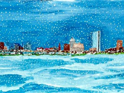 Boston from Cambridge in Winter 1  (sold)