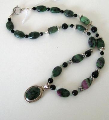 Ruby In Zoisite and Sterling Silver Necklace and Pendant