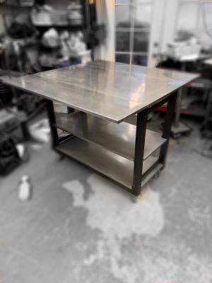 Custom rolling cart with Zinc top and shelves