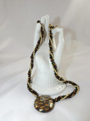 N-129 Dark Green & Gold Kazuri Focal Bead Necklace N-129 Dark Green & Gold Kazuri Focal Bead Necklace