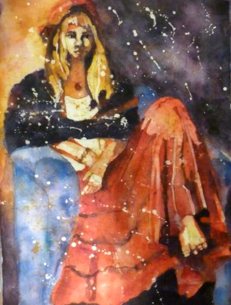 Samish Island Girl ~ Watercolor Batik 18" x 24"