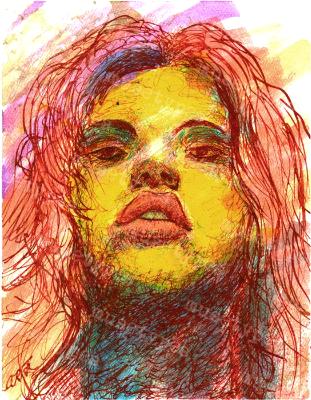 Serena - Print of Pen and Ink Artistic Portrait, 7in x 9in