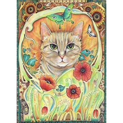 Poppy Cat Art Nouveau Original cat and flower painting by Liza Paizis