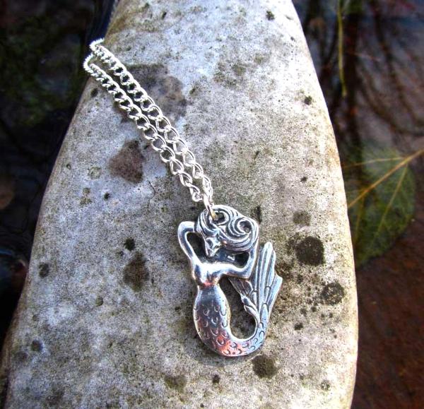 Mermaid pendant necklace small silver pewter mermaid charm 