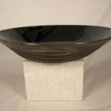 120424.M Shallow Green/Black Bowl with Carved Ridges Outside