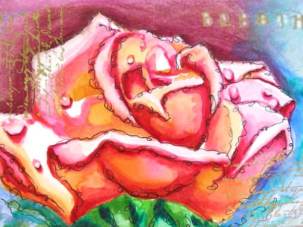 GREETING CARD-Mixed Media-"DaVinci Rose"