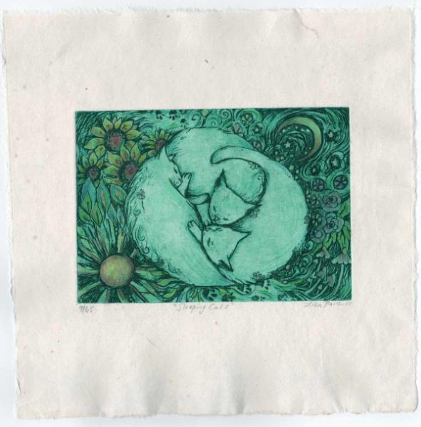 Sleeping Cats limited edition cat etching with solar plate
