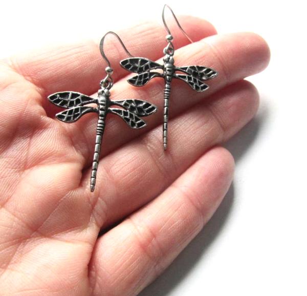 Dragonfly art nouveau earrings pewter wing art deco earrings