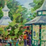The Cafe & Bandstand, Swindon Old Town Gardens, 7x5 ins, Oils.
