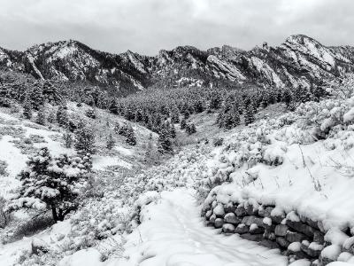 Shadow Canyon Flatirons Snowy Black & White Shadow Canyon Flatirons Snowy Black & White