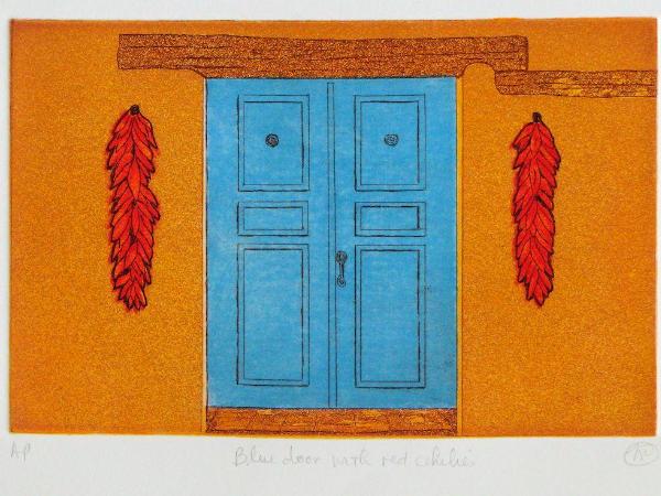 Blue Door with Red Chilies