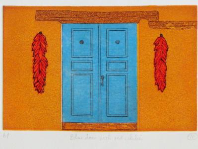 Blue Door with Red Chilies