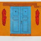 Blue Door with Red Chilies