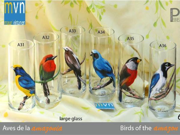 set of handpainted glasses: BIRDS OF THE AMAZON