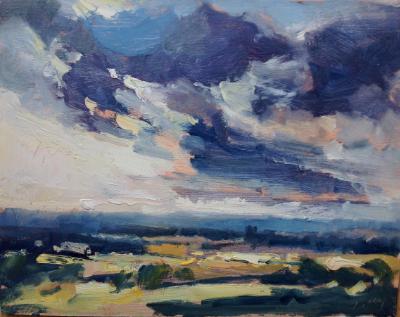 Sunset No 4 from Blunsdon hill 10"x 8" oil on board