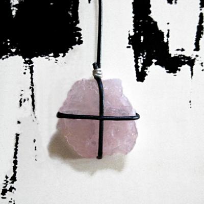 Rose Quartz and Black Leather Cross Pendant Rose Quartz and Black Leather Cross Pendant