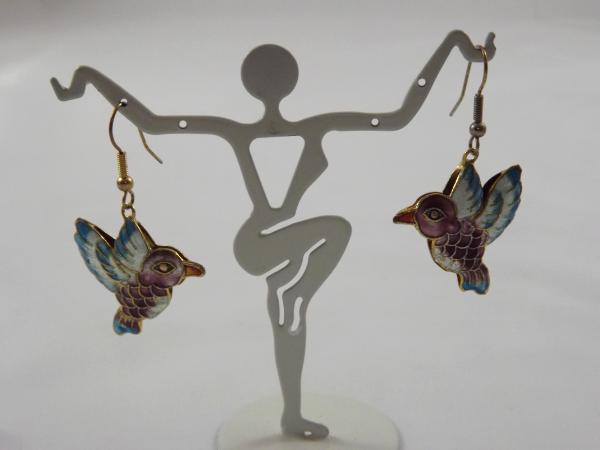 E-78 Cloissone Hummingbird Bead Earrings