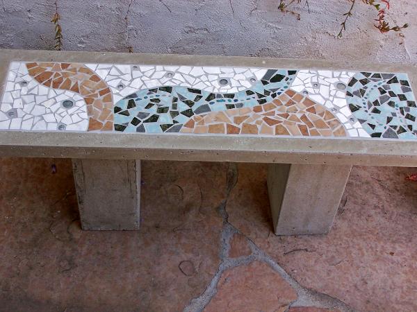 concrete and mosaic bench 48"x14"