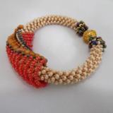 B-53 pearly ecru crocheted rope bracelet with beaded slide