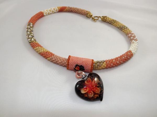 N-109 Peach Patchwork Crocheted Rope Necklace