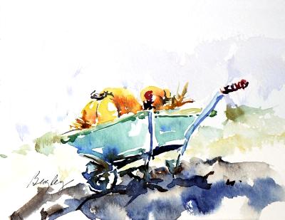 Green Wheelbarrow with Pumpkins Green Wheelbarrow with Pumpkins