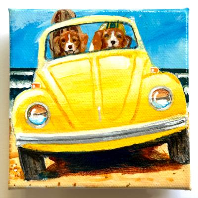 TWO BEAGLES IN A BUG TWO BEAGLES IN A BUG