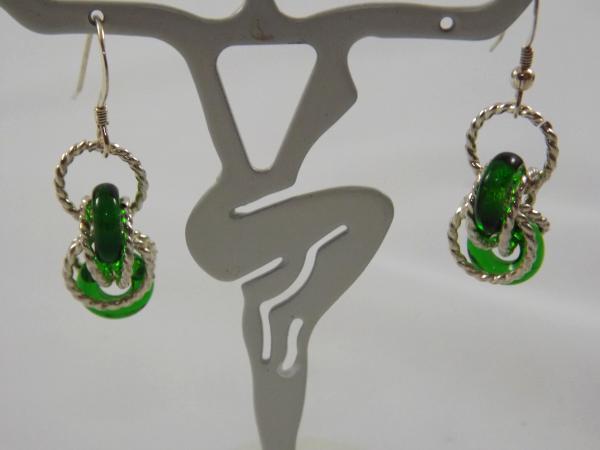 E-91 Green Glass Donut & Sterling Earrings