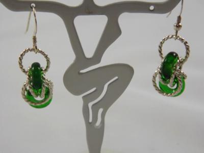 E-91 Green Glass Donut & Sterling Earrings E-91 Green Glass Donut & Sterling Earrings