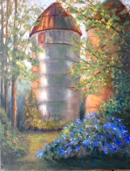 Silos at Bernhim forest 12x16 panel in oils