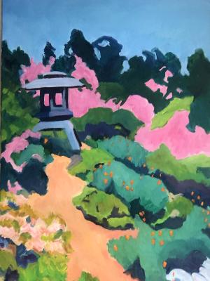 Cherry Blossoming Trees at Japanese Friendship garden with lantern Cherry Blossoming Trees at Japanese Friendship garden with lantern