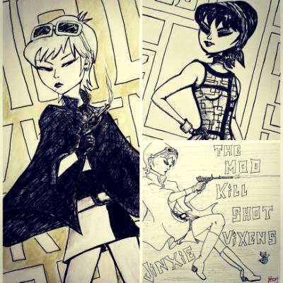 Mod Vixens Kill Shot, ink on paper, 20x20. 2019. Mod Vixens Kill Shot, ink on paper, 20x20. 2019.