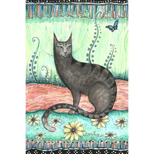 Black cat with butterfly cat art print